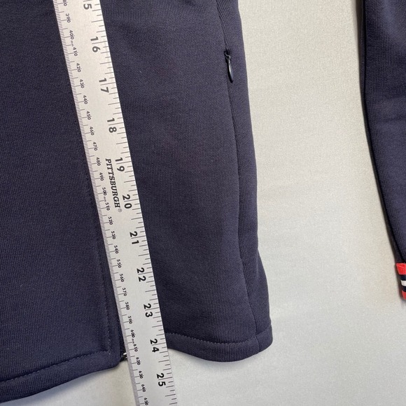 Saint + Sofia Navy Moto Jacket Organic Cotton Stripe Detail Women's Size 4 - Picture 7 of 7